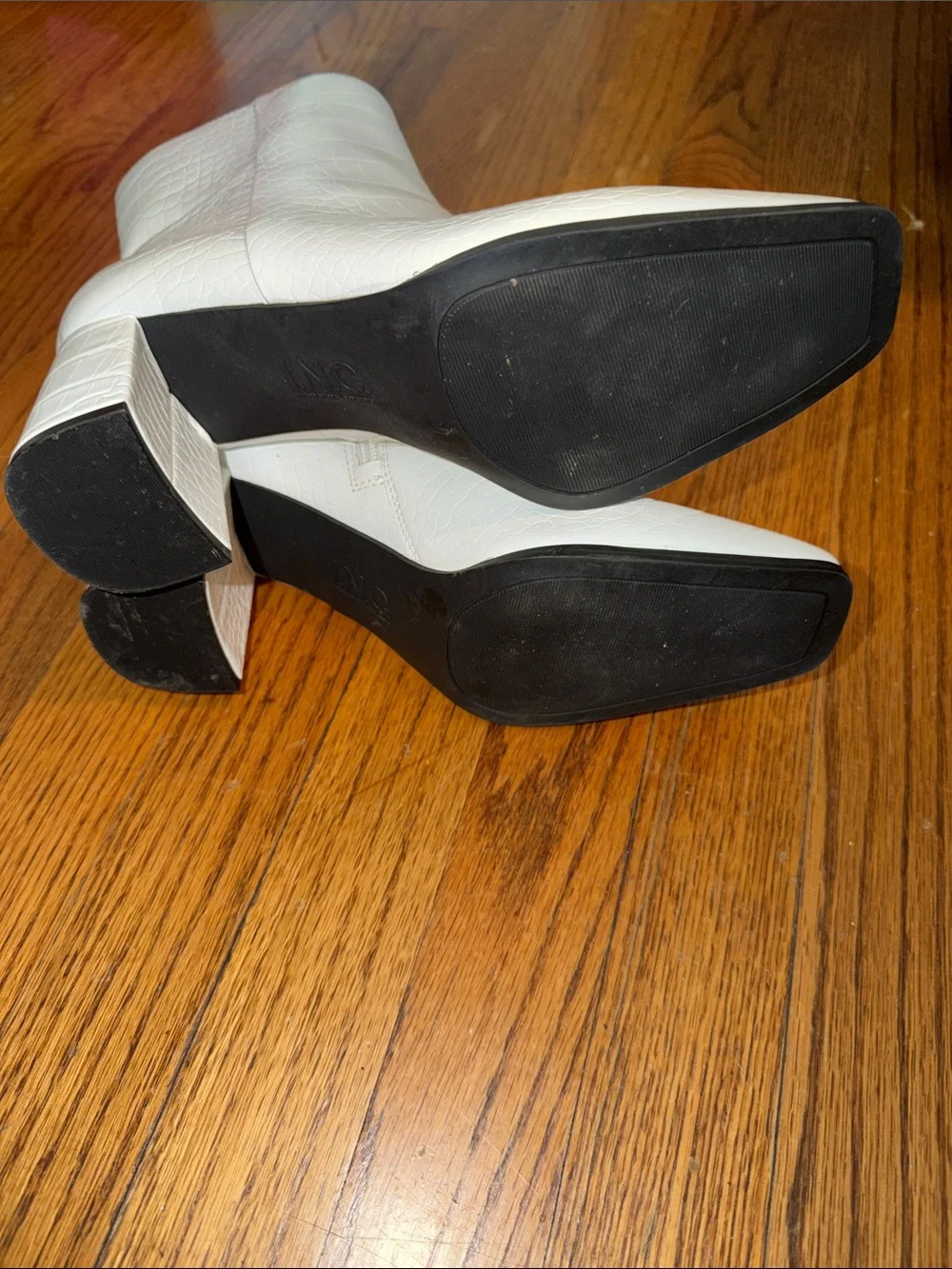 Women's White Croc-Embossed Ankle Boots - Picture 5 of 6